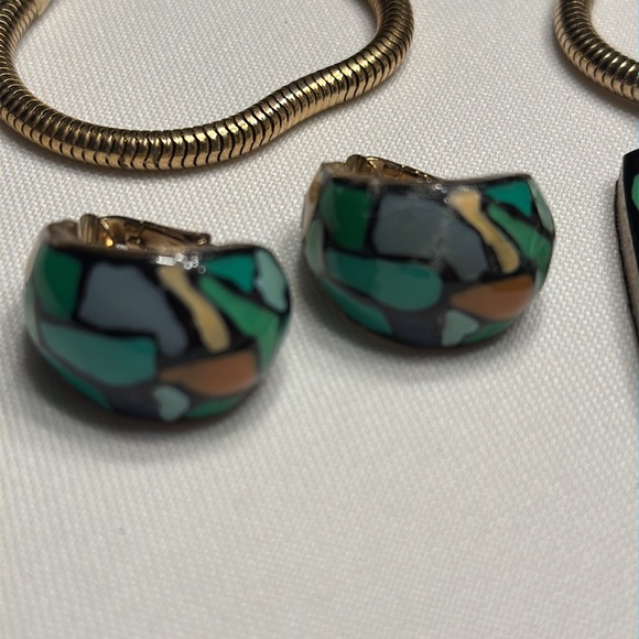 Eisenberg Elegant Mosaic enameled Pendant Necklace and Earring Set. 1970’s. - Picture 4 of 6